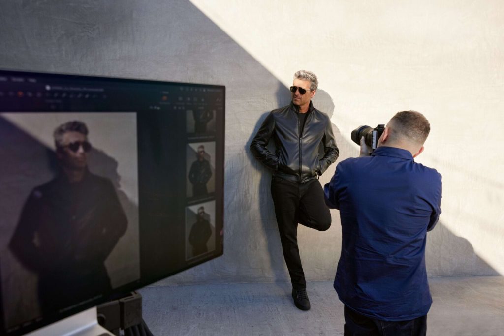 Lorenzo photographing Patrick Dempsy for Porsche eyewear / Photo by Jason Michelson via Ramp Space