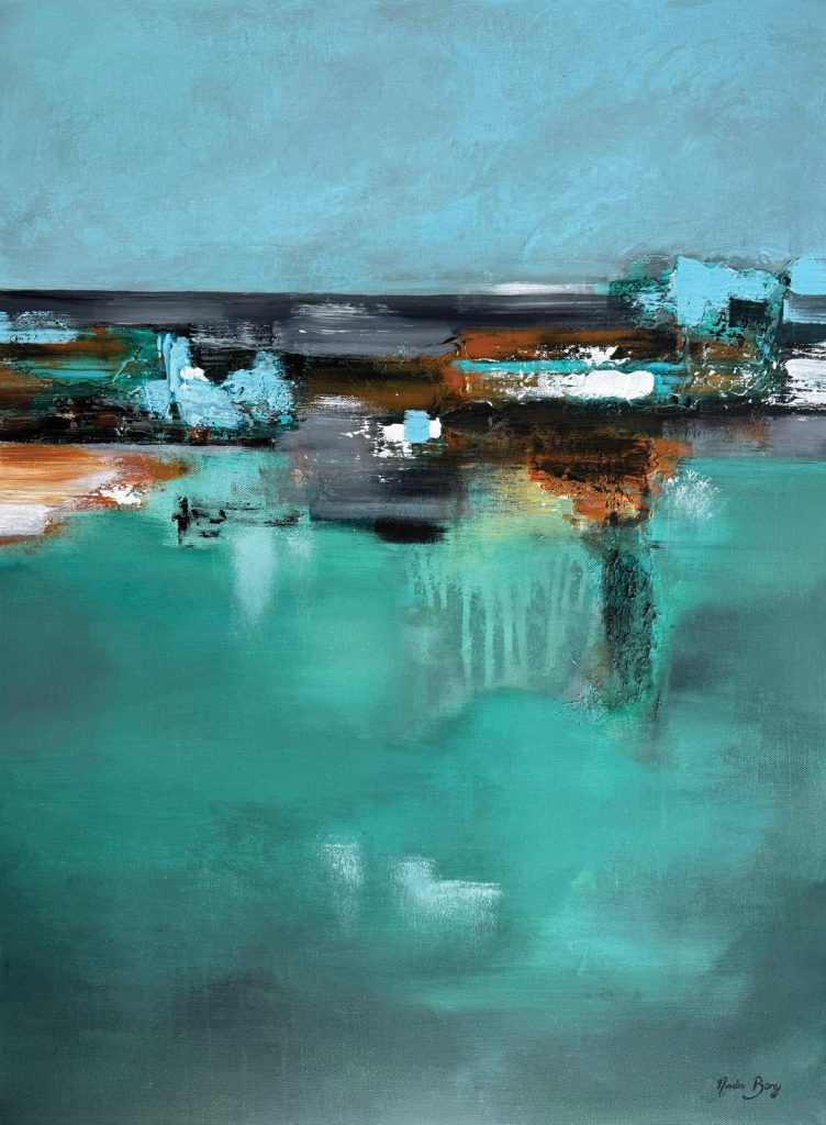 Abstract painting titled Sipping Tea in a Storm by Nadia Borg