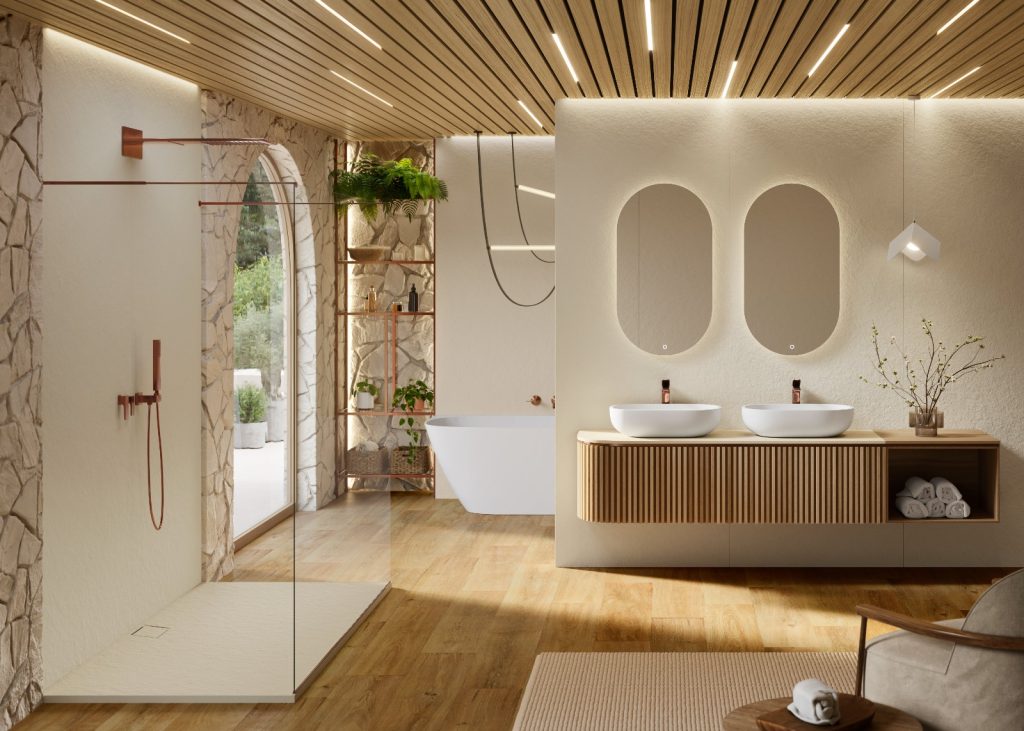 stylish bathroom interior with neutral style