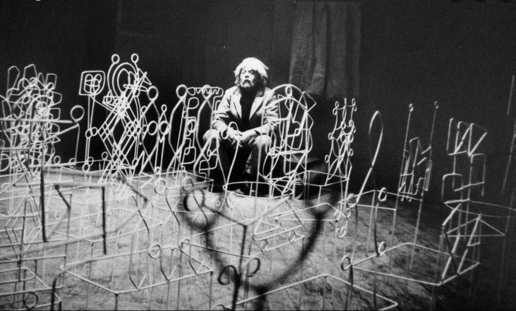 Set design by artist Bahman Mohasses for a 1963 production of The Chairs in Tehran