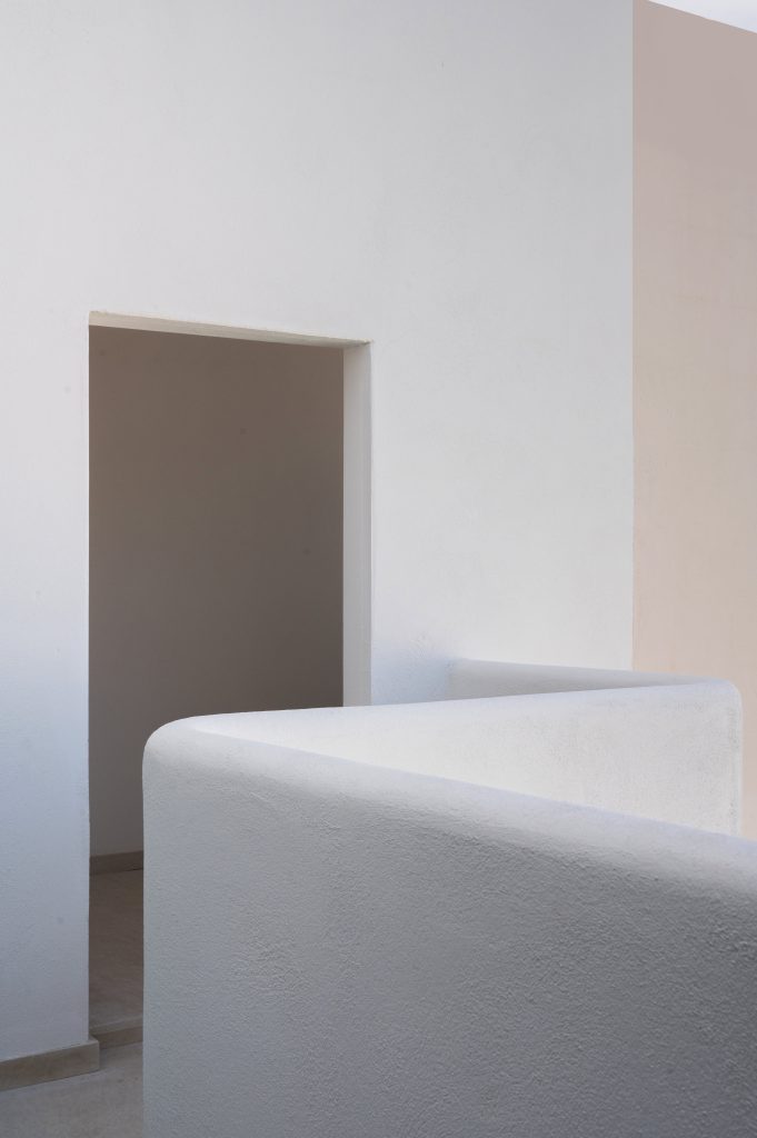 white curved staircase