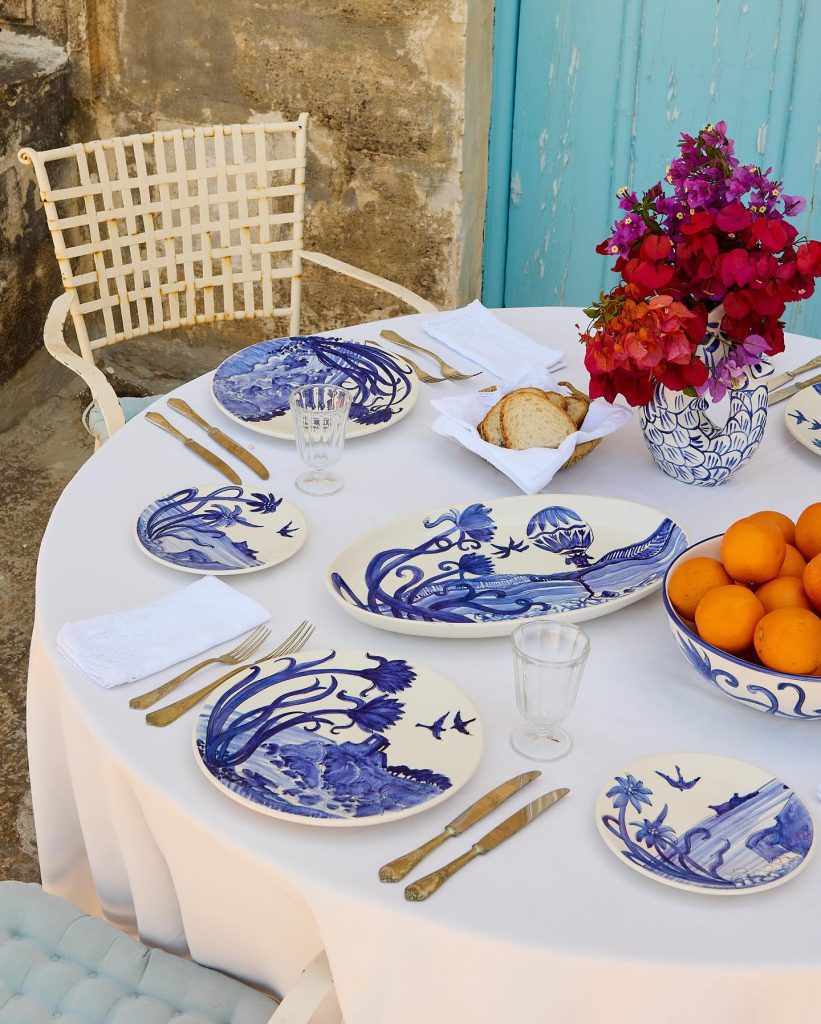 Table setting with pottery by Villa Bologna Pottery designed by Kenneth Zammit Tabona