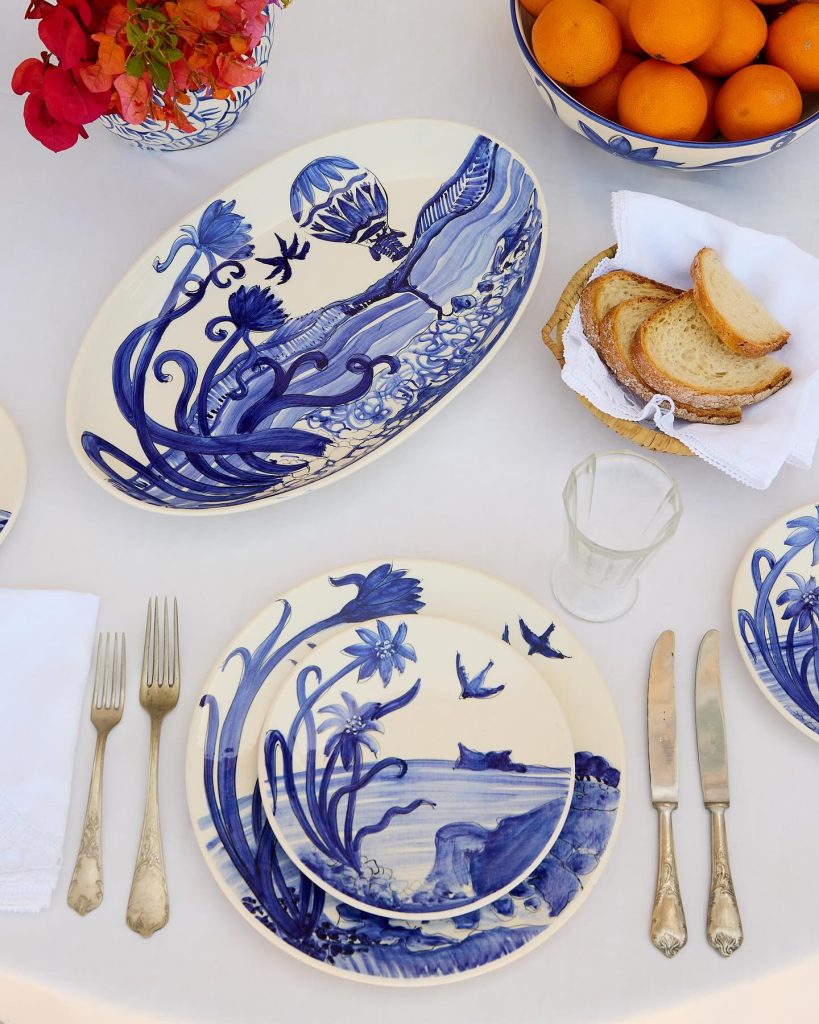 Table setting with pottery by Villa Bologna Pottery designed by Kenneth Zammit Tabona