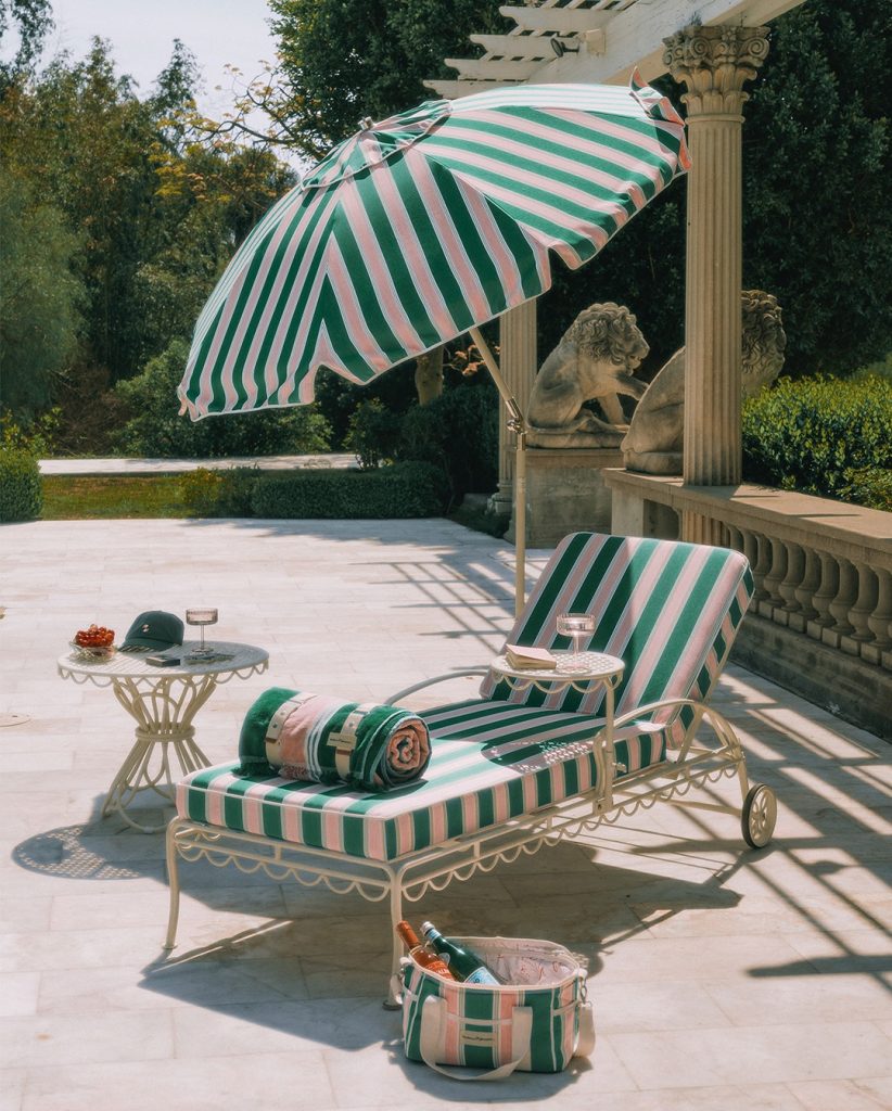 retro striped umbrella and deckchair
