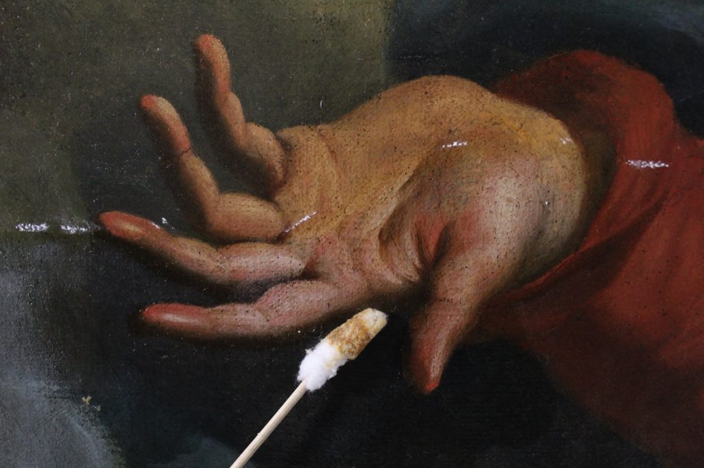 Details taken during the cleaning of varnish and overpaint / Photo by ASC Conservation Centre Ltd