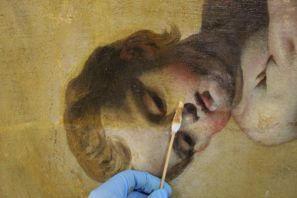 Details taken during the cleaning of varnish and overpaint / Photo by ASC Conservation Centre Ltd